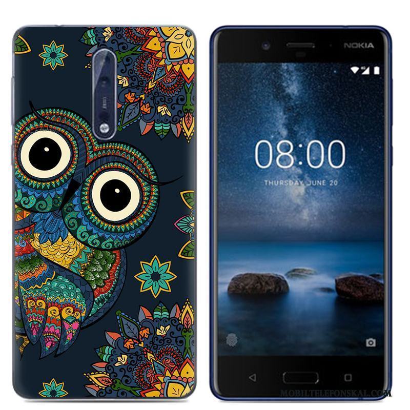 Nokia 8 Mobil Telefon Skydd Mjuk Skal Tecknat Fodral Vit