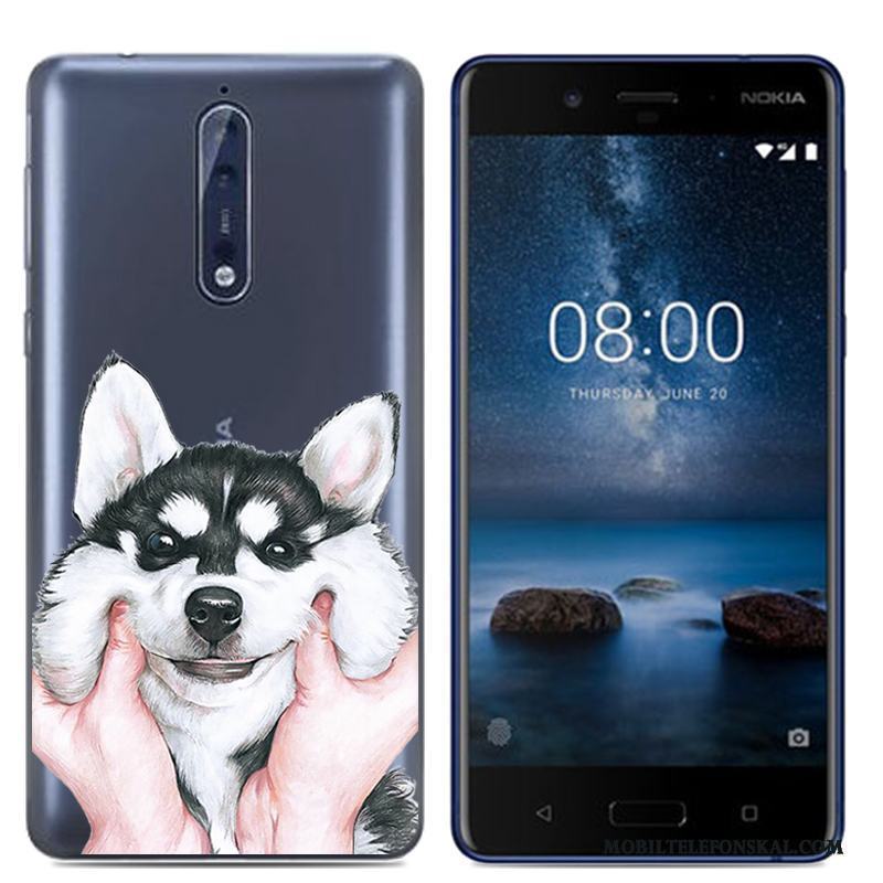 Nokia 8 Mobil Telefon Skydd Mjuk Skal Tecknat Fodral Vit