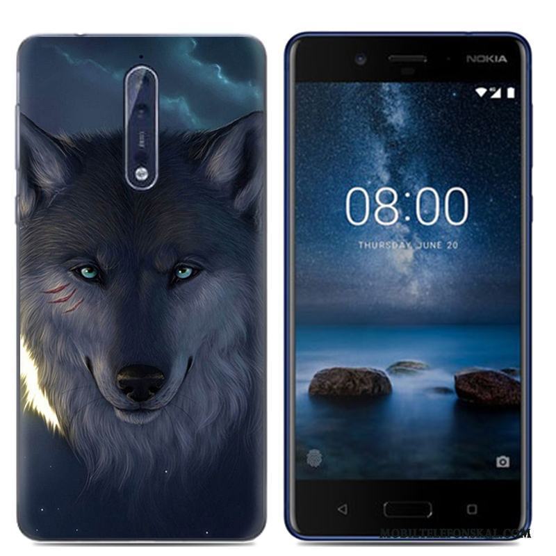 Nokia 8 Mobil Telefon Skydd Mjuk Skal Tecknat Fodral Vit