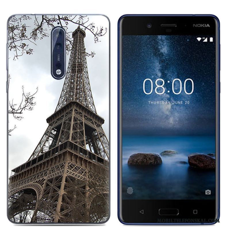 Nokia 8 Mobil Telefon Skydd Mjuk Skal Tecknat Fodral Vit