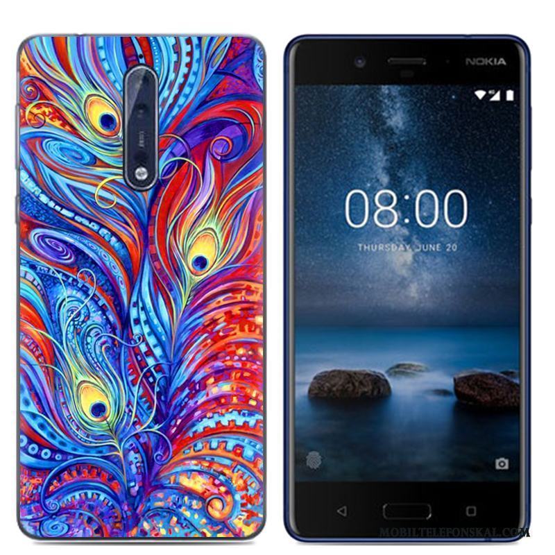 Nokia 8 Mobil Telefon Skydd Mjuk Skal Tecknat Fodral Vit