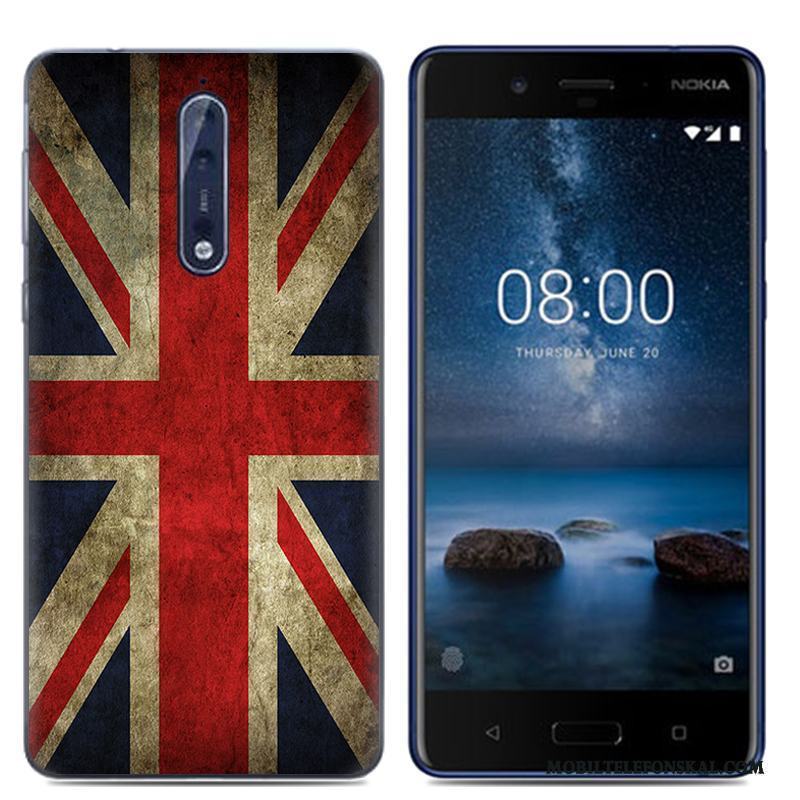 Nokia 8 Mobil Telefon Skydd Mjuk Skal Tecknat Fodral Vit