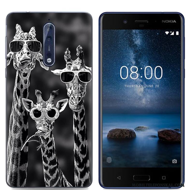 Nokia 8 Mobil Telefon Skydd Mjuk Skal Tecknat Fodral Vit