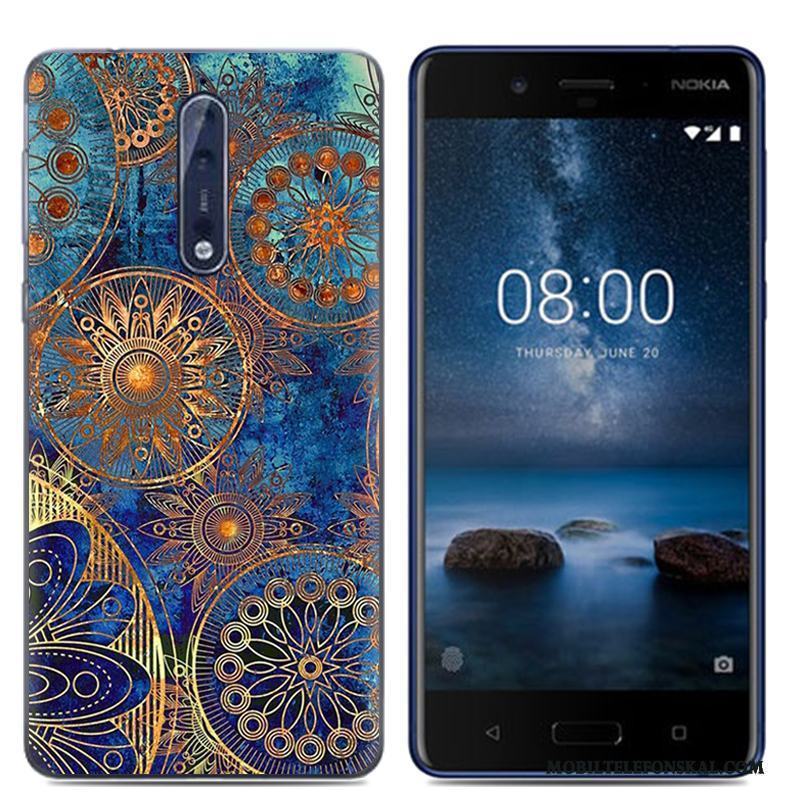 Nokia 8 Mobil Telefon Skydd Mjuk Skal Tecknat Fodral Vit