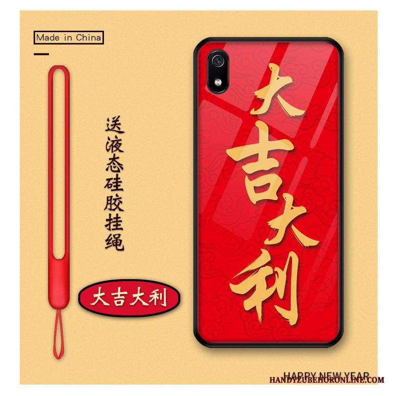 Redmi 7a Fodral Röd Skal Telefon Glas Tecknat Skydd Kinesisk Stil