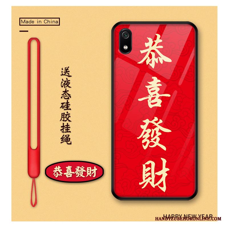Redmi 7a Fodral Röd Skal Telefon Glas Tecknat Skydd Kinesisk Stil