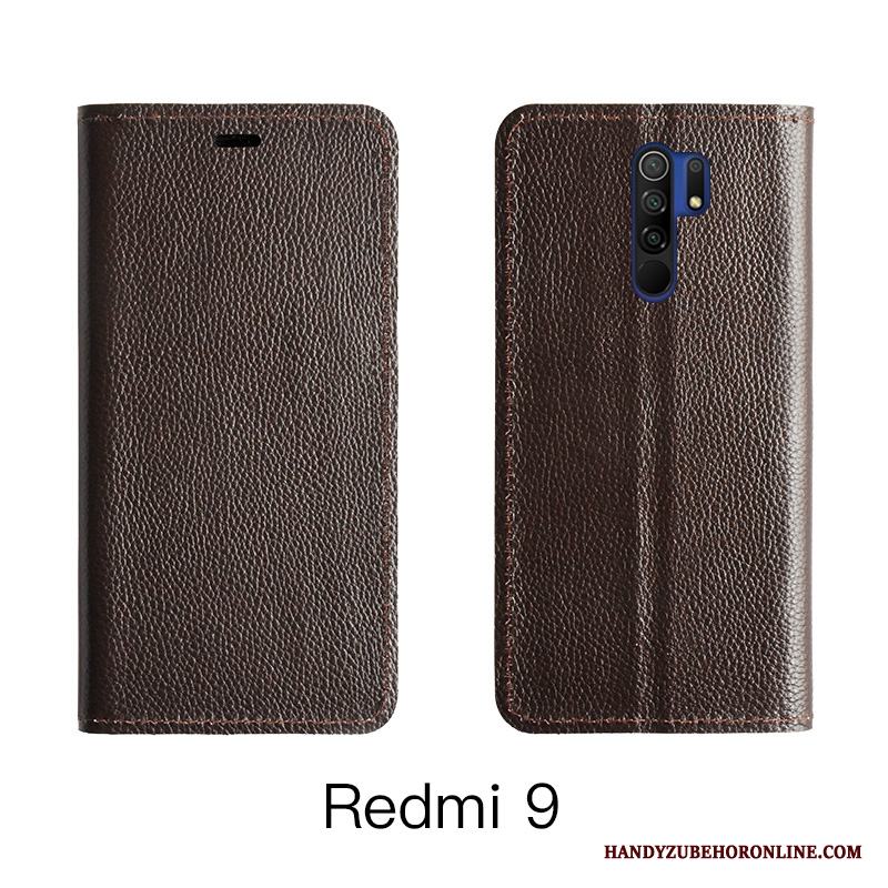 Redmi 9 Kort All Inclusive Täcka Läderfodral Cow Skal Telefon Orange