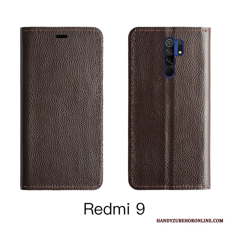 Redmi 9 Kort All Inclusive Täcka Läderfodral Cow Skal Telefon Orange