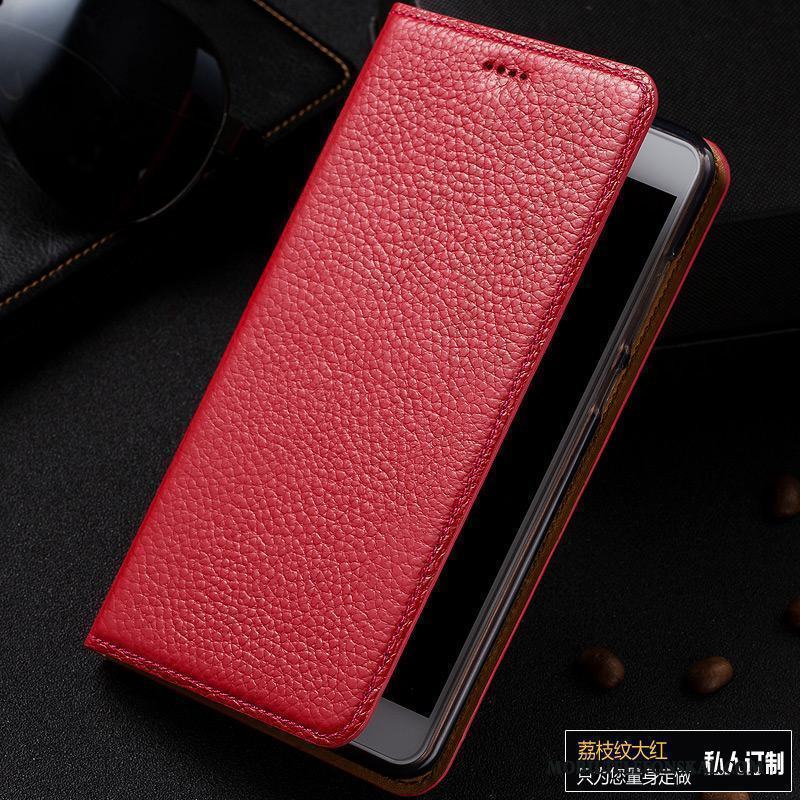 Redmi Note 5 Skal Litchi Mobil Telefon Äkta Läder Läderfodral Röd Täcka Skydd