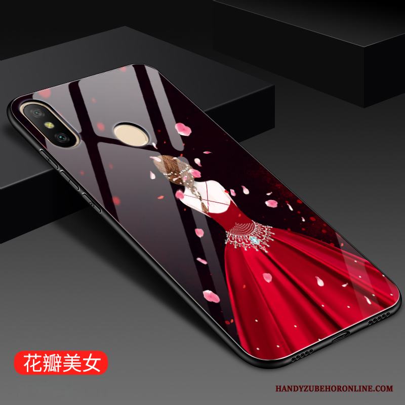 Redmi Note 6 Pro Härdat Glas Blå Skal Telefon Röd Liten Målade