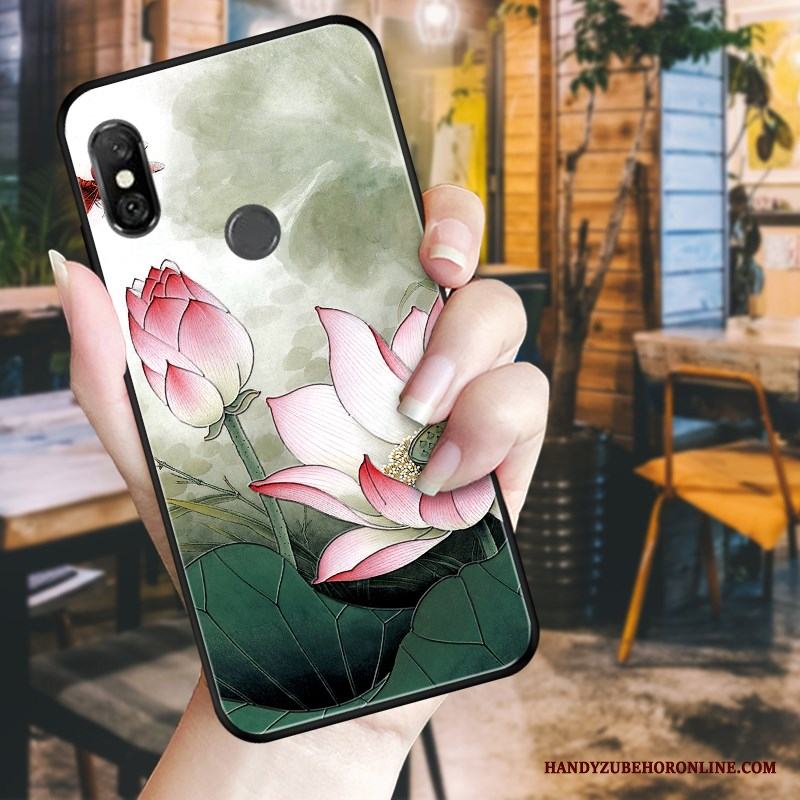 Redmi Note 6 Pro Liten Blomma Grön Skal Telefon Röd Skydd Lättnad