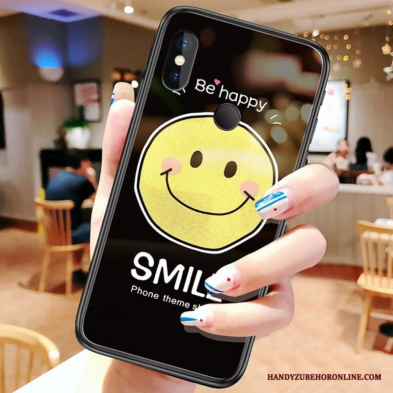 Redmi Note 6 Pro Liten Smiley Skal Telefon Svart Härdat Glas Röd
