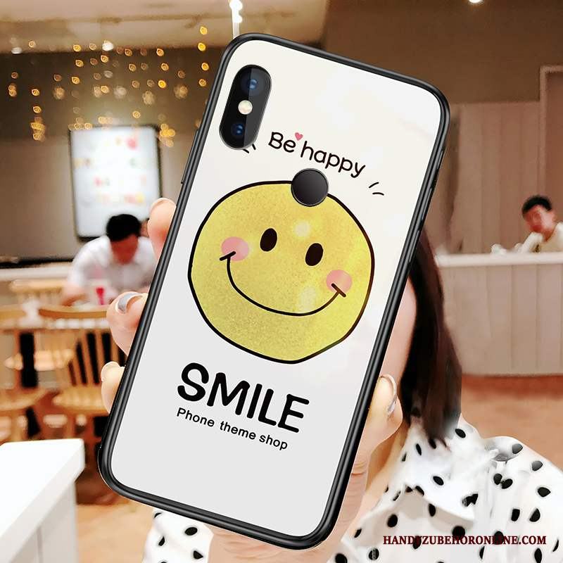 Redmi Note 6 Pro Liten Smiley Skal Telefon Svart Härdat Glas Röd