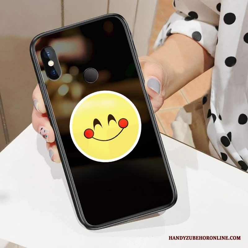 Redmi Note 6 Pro Liten Smiley Skal Telefon Svart Härdat Glas Röd