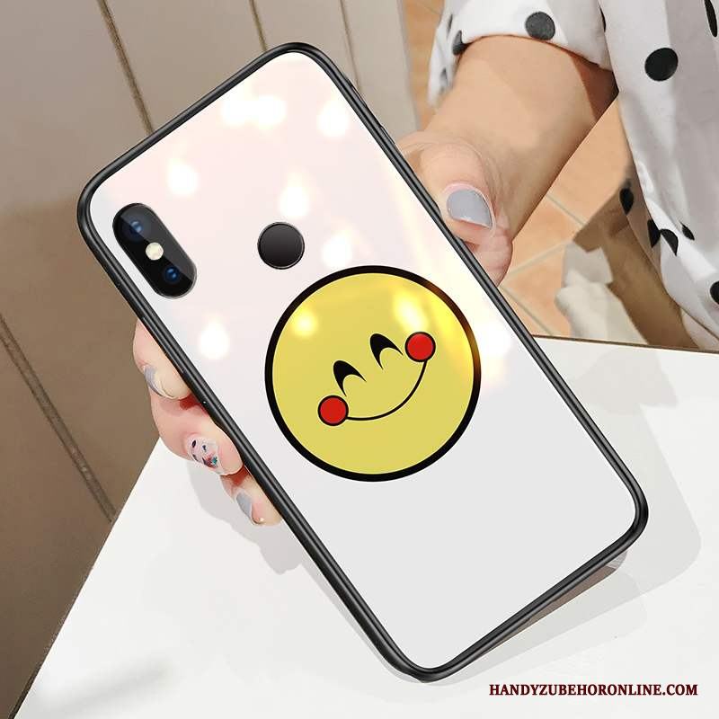 Redmi Note 6 Pro Liten Smiley Skal Telefon Svart Härdat Glas Röd