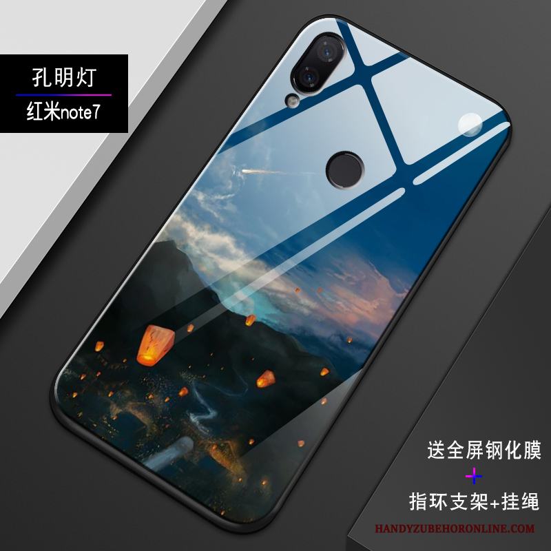 Redmi Note 7 Fodral Mörkblå Röd Skal Skydd Glas Telefon