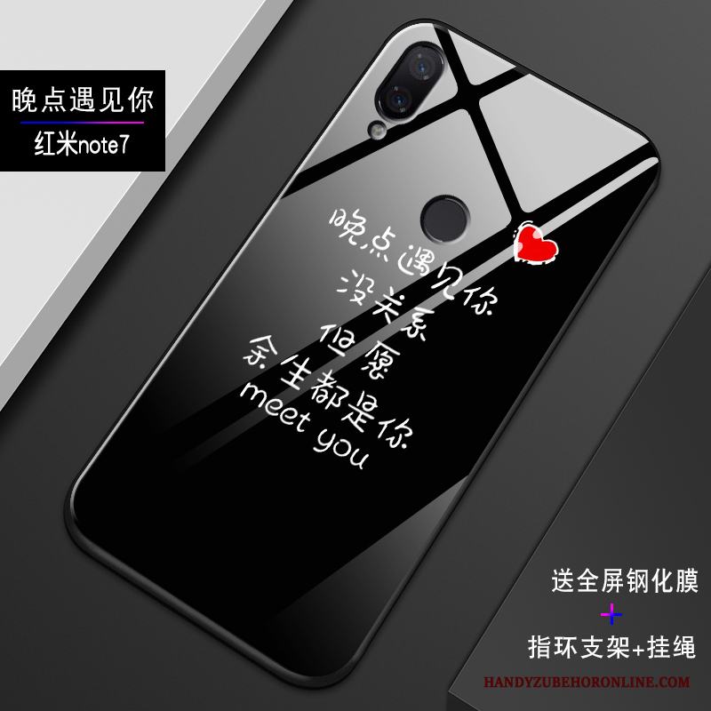 Redmi Note 7 Fodral Mörkblå Röd Skal Skydd Glas Telefon