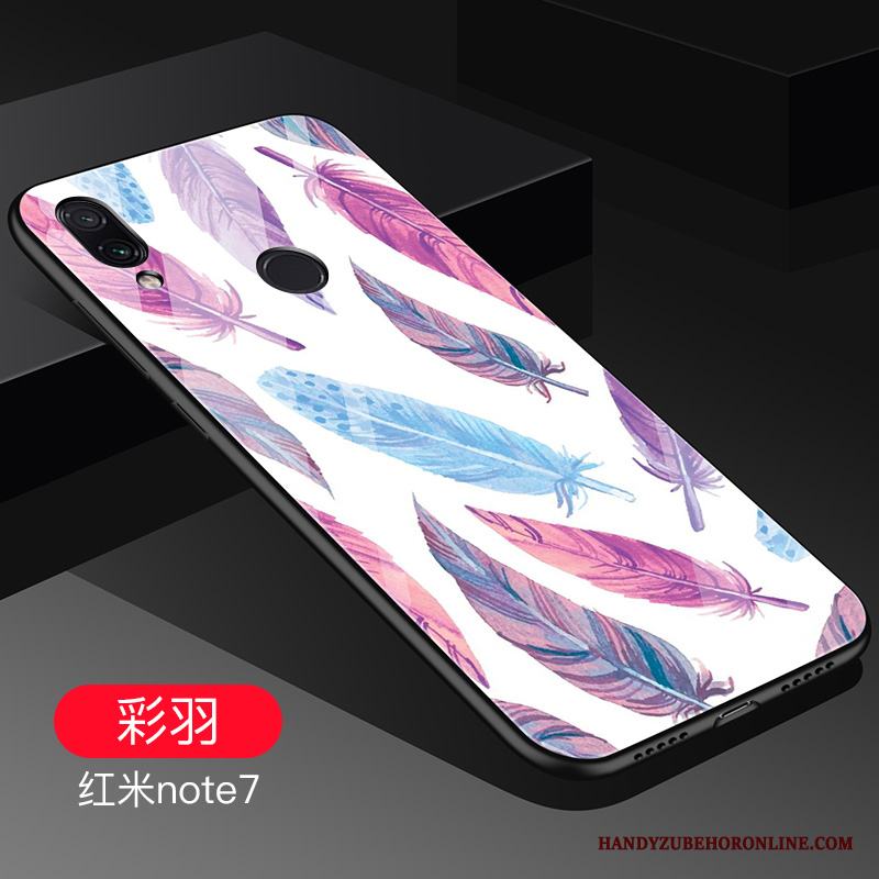 Redmi Note 7 Röd Glas Silikon Fodral Net Red Personlighet Skal Telefon