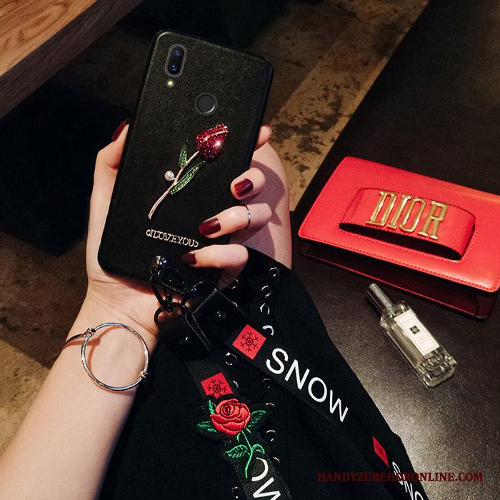 Redmi Note 7 Skydd Fodral Röd Silikon Blommor Skal Liten