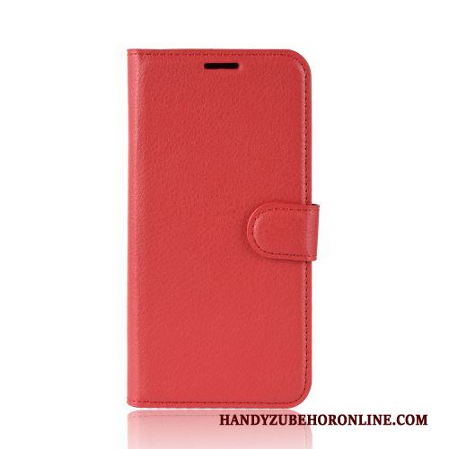 Redmi Note 9 Skal Röd Litchi Mönster Fallskydd Business Kort Läderfodral