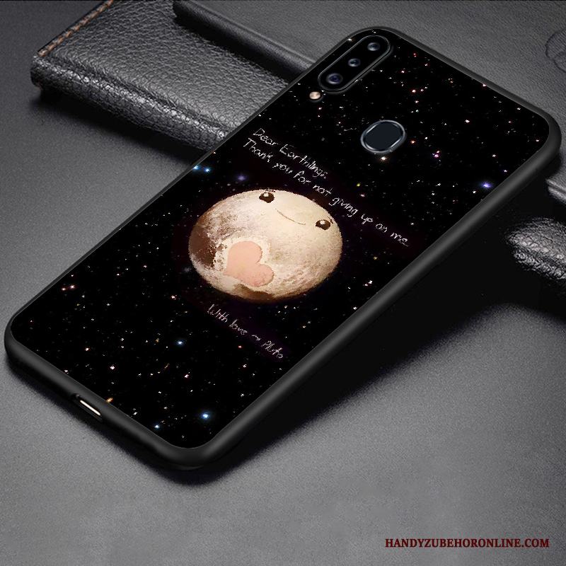 Samsung Galaxy A20s Svart Silikon Nubuck Skal Telefon Skydd Stjärna Fodral