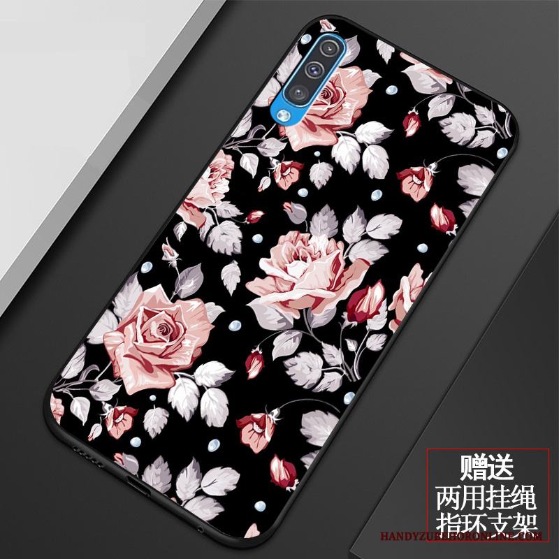 Samsung Galaxy A50 Konst Silikon Mjuk Stjärna Blommor Rosa Skal