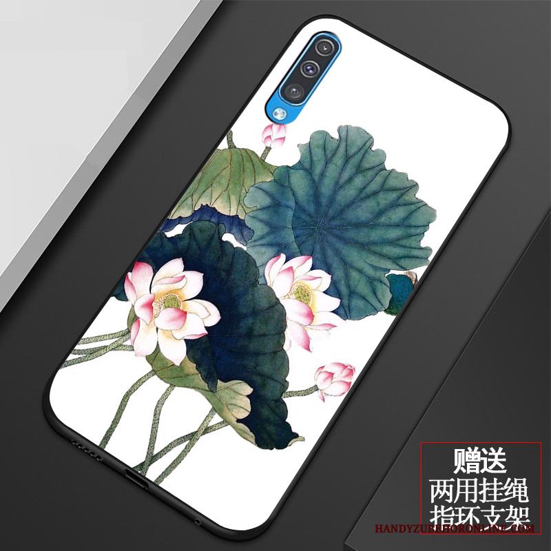 Samsung Galaxy A50 Konst Silikon Mjuk Stjärna Blommor Rosa Skal