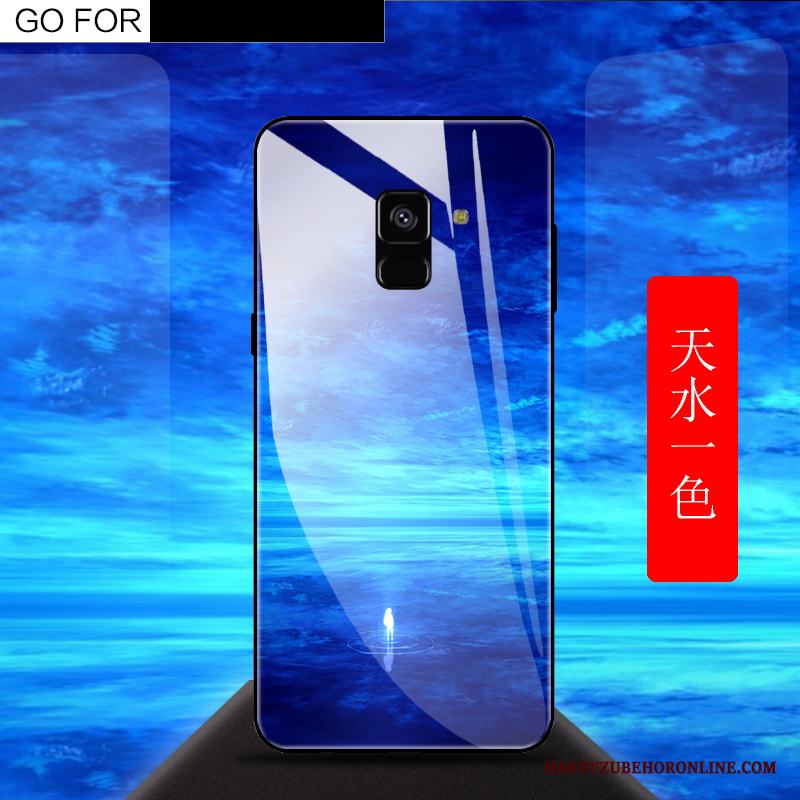 Samsung Galaxy A6 Kreativa Blå Skal Telefon Spegel Trend Varumärke Skydd Härdat Glas