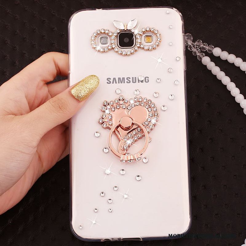 Samsung Galaxy A7 2015 Skal Ring Skydd Silikon Mjuk Strass Guld Stjärna