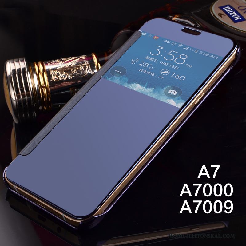 Samsung Galaxy A7 2015 Skydd Täcka Skal Telefon Läderfodral Mobil Telefon Blå Stjärna