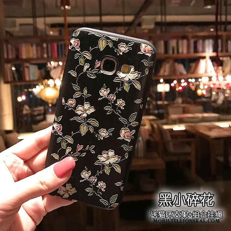Samsung Galaxy A7 2017 Skal Telefon Lättnad Blommig Nubuck Skydd Färg Svart