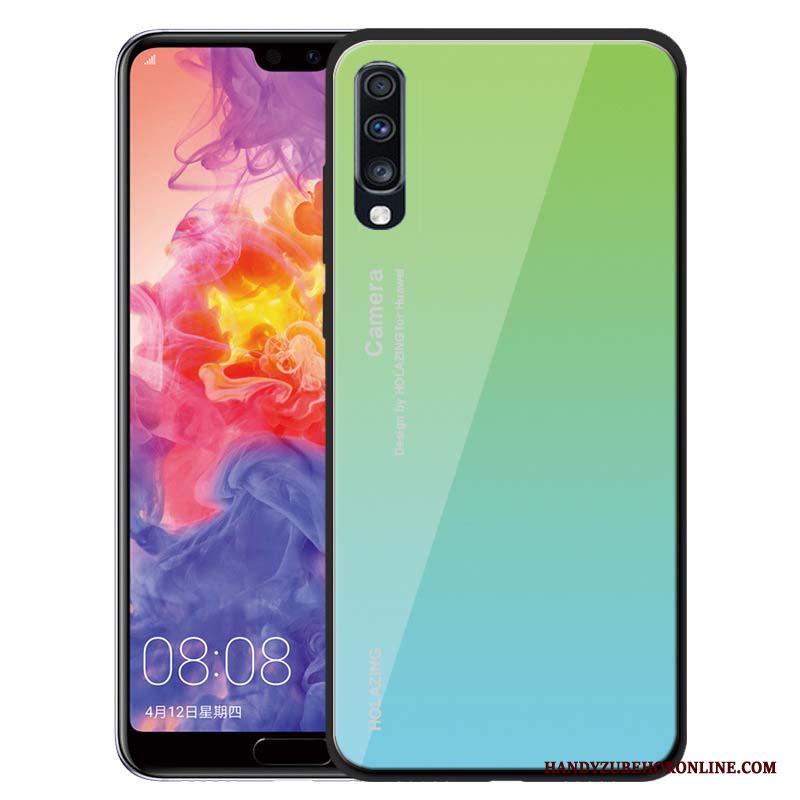 Samsung Galaxy A70 Skal Telefon Skydd Stjärna Fodral Silikon Grön Solid Färg