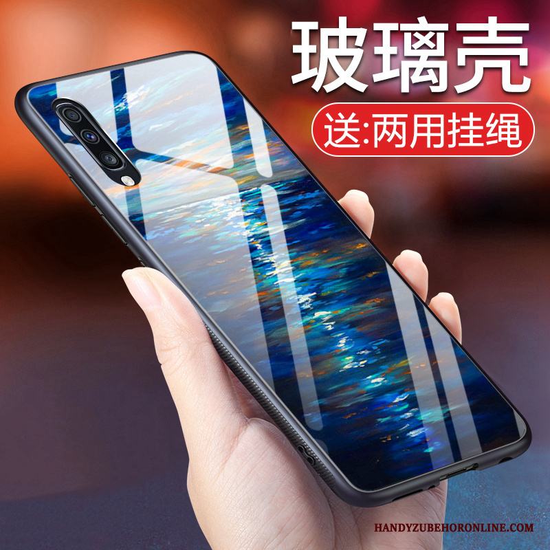 Samsung Galaxy A70 Stjärna Glas Fodral Personlighet Svart Skal Telefon Skydd