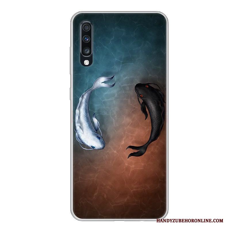 Samsung Galaxy A70 Tecknat Skal Telefon Fallskydd Fodral Silikon Svart Mjuk