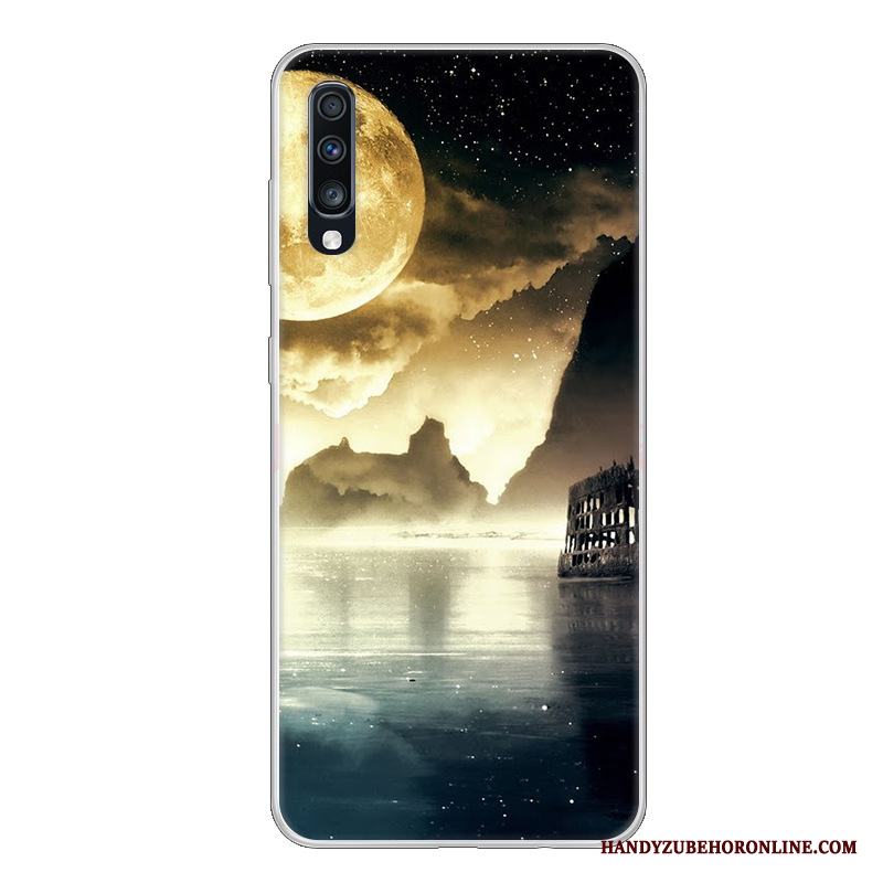 Samsung Galaxy A70 Tecknat Skal Telefon Fallskydd Fodral Silikon Svart Mjuk