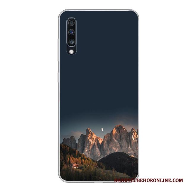 Samsung Galaxy A70 Tecknat Skal Telefon Fallskydd Fodral Silikon Svart Mjuk