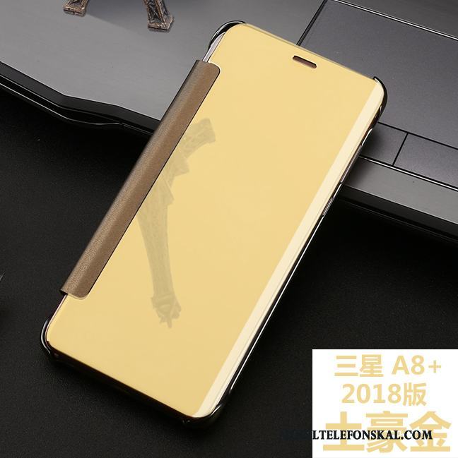 Samsung Galaxy A8+ Fodral Fallskydd Clamshell Stjärna Läderfodral Skal Telefon Spegel