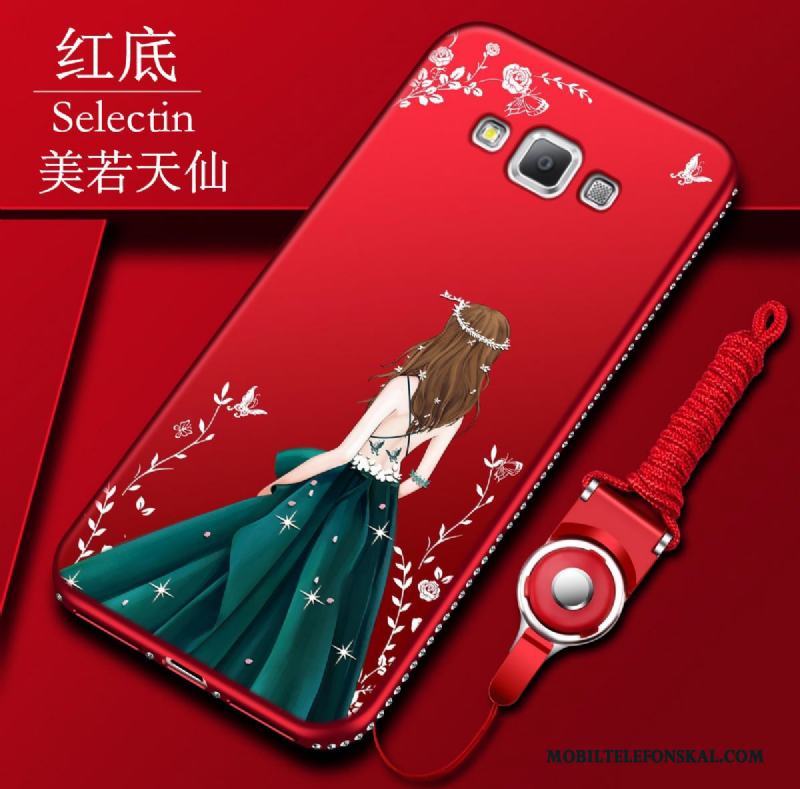 Samsung Galaxy A8 Röd Strass Stjärna Mjuk Skal Nubuck Skydd