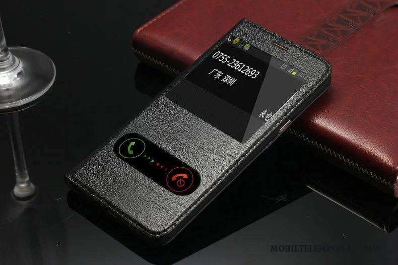 Samsung Galaxy A8 Skal Äkta Läder Läderfodral Täcka Stjärna Svart Mobil Telefon Skydd