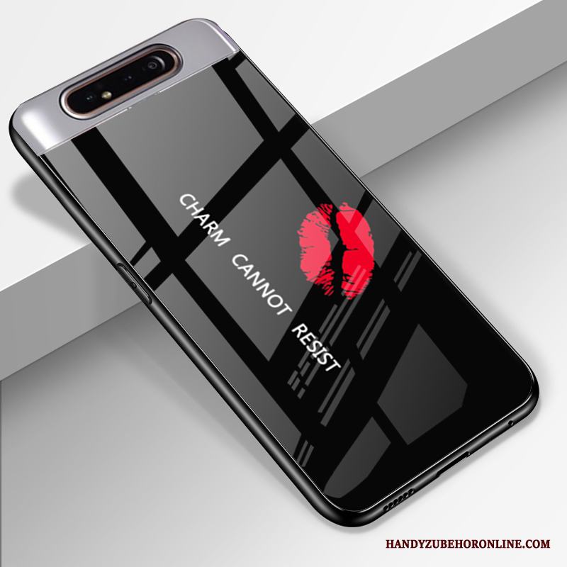 Samsung Galaxy A80 Stjärna Rosa Fodral Glas Fallskydd Silikon Skal Telefon
