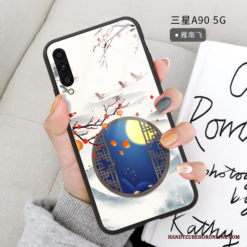 Samsung Galaxy A90 5g Fodral Skal Telefon Support Glas Skydd Röd Silikon