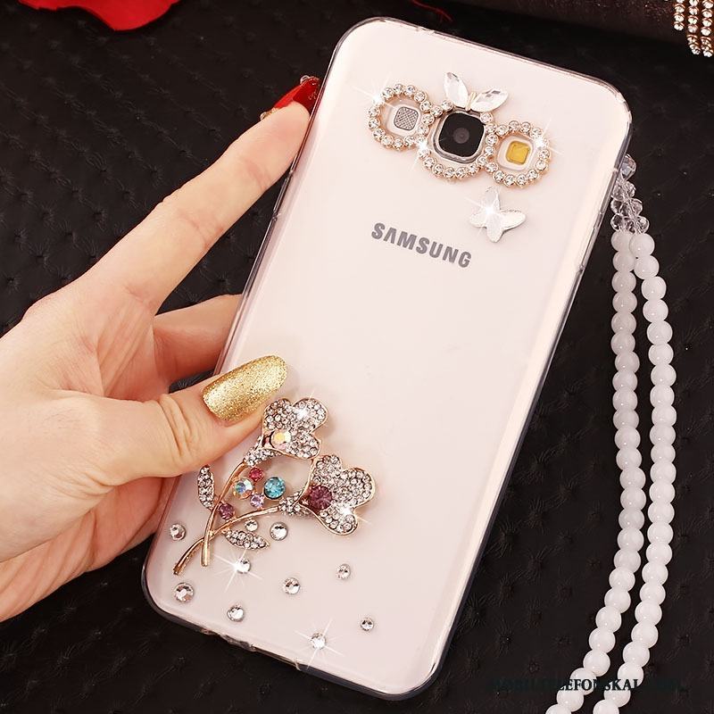 Samsung Galaxy J5 2015 Mjuk Skydd Guld Strass Skal Telefon Blommor Fodral