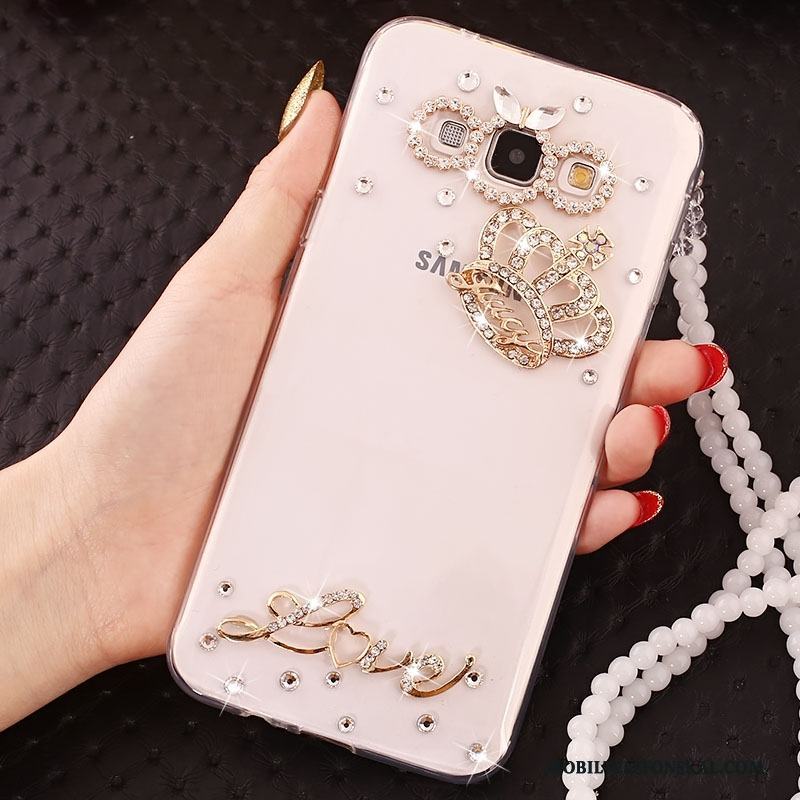 Samsung Galaxy J5 2015 Mjuk Skydd Guld Strass Skal Telefon Blommor Fodral