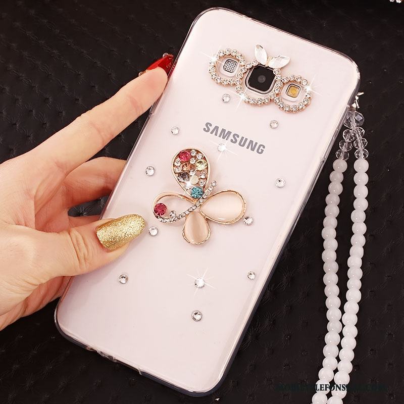 Samsung Galaxy J5 2015 Mjuk Skydd Guld Strass Skal Telefon Blommor Fodral