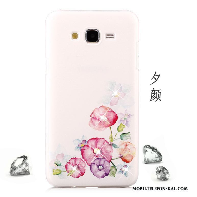 Samsung Galaxy J5 2015 Målade Fallskydd Nubuck Fodral Blommor Skal Telefon Röd