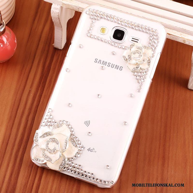 Samsung Galaxy J7 2015 Transparent Hård Röd Strass Skal Telefon Fodral Skydd