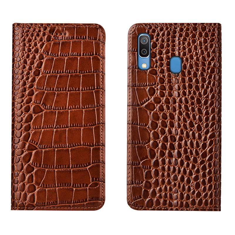 Samsung Galaxy M20 Skal Telefon Läderfodral All Inclusive Mönster Krokodilmönster Skydd Äkta Läder