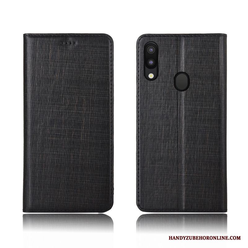Samsung Galaxy M20 Äkta Läder Skydd Clamshell Nubuck Ny Röd Skal