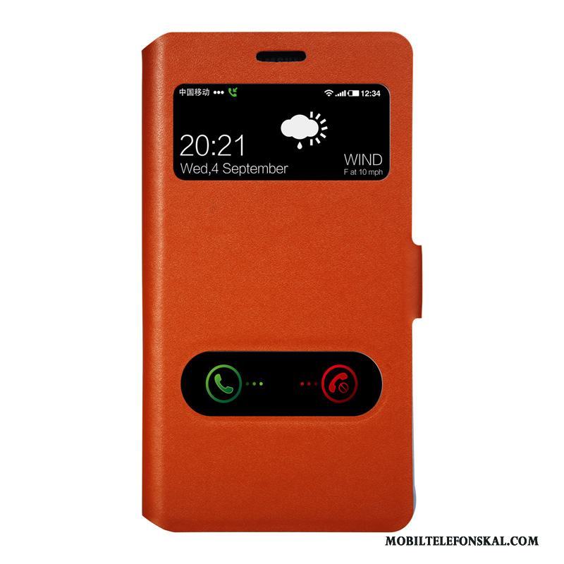 Samsung Galaxy Note 4 Läderfodral Stjärna Äkta Läder Skydd Orange Skal Telefon Mobil Telefon