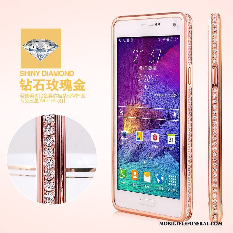 Samsung Galaxy Note 4 Skal Telefon Guld Metall Stjärna Trend Fodral Frame